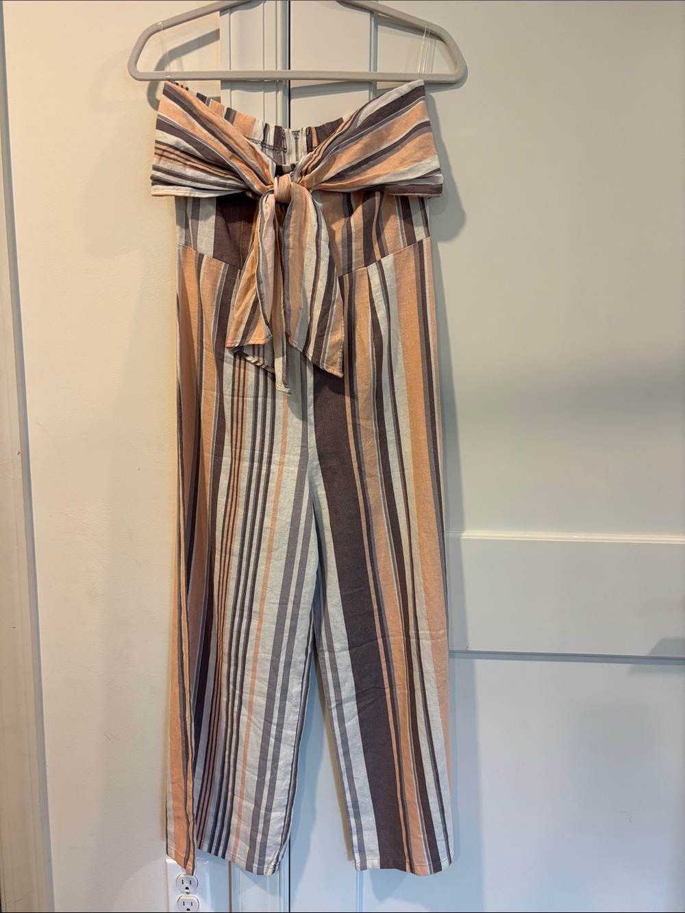 Striped Front Tie Wide-Leg Jumpsuit